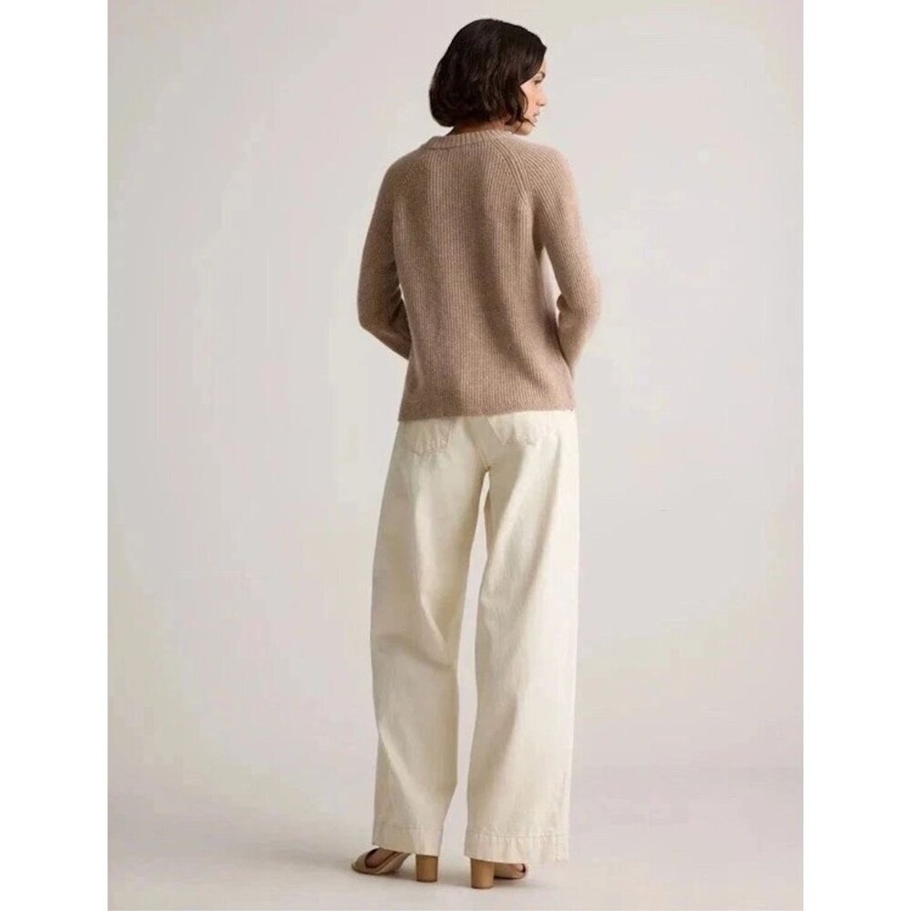 Quince Womens 100% Cashmere Thick Fisherman Ribbed Sweater Medium Beige FA EXC - Picture 2 of 12